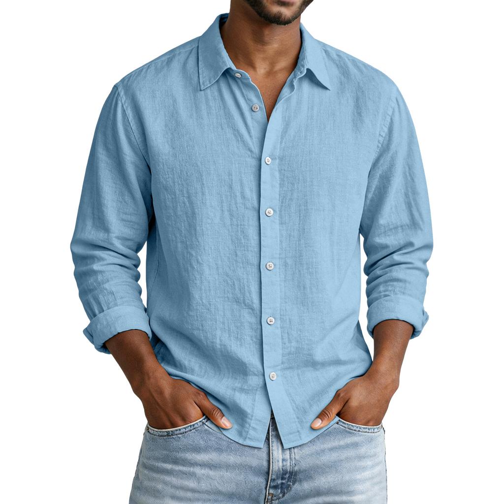 Men Long Sleeve Button Down Linen Shirt Classic Fit Lightweight Breathable Casual Shirt for Everyday Wear
