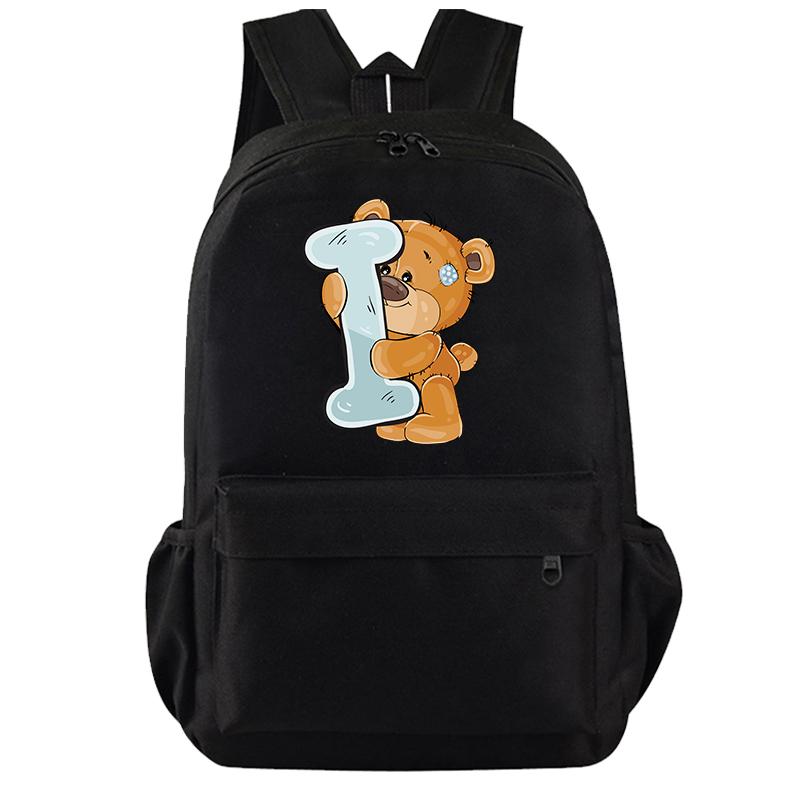 Cartoon Little Bear 26 Englische Buchstaben Rucksack Teenager Schultasche für Mädchen Jungen Rucksack Große Kapazität Büchertasche für Kindergeschenke