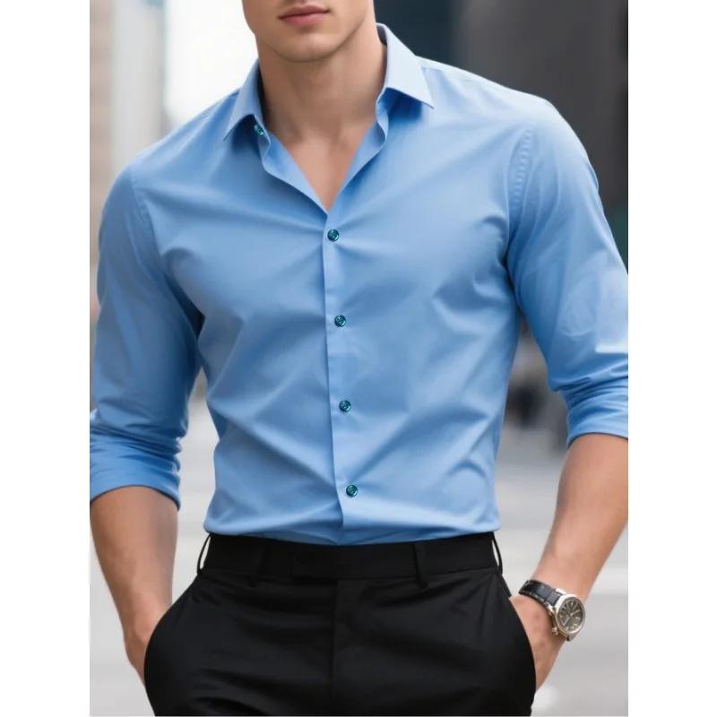 Bolubao New Men Shirts Fashion Long Sleeve Casual Solid Color Elastic Male Wedding Dress Shirt