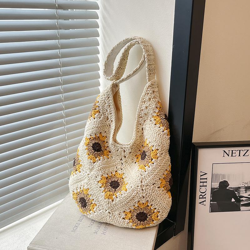 

Пасторальная свежая повседневная плетеная сумка женская летняя новая большой вместимости универсальная на плечо под мышку