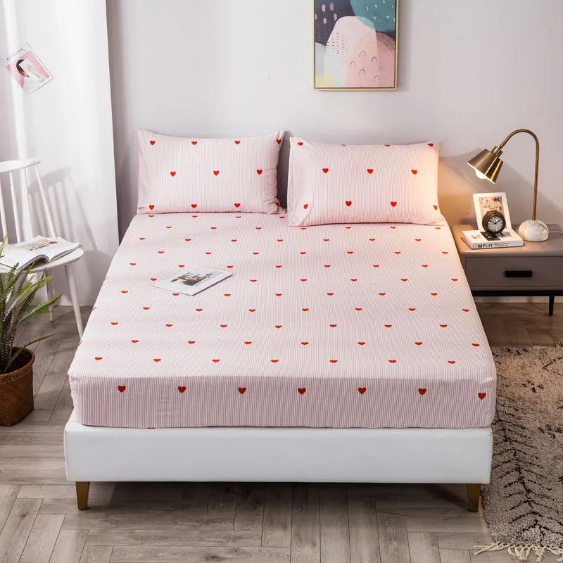 Pure Cotton Printed Fitted Sheet Only Non-Slip Protective Cover for Bedroom  (no Pillowcase)