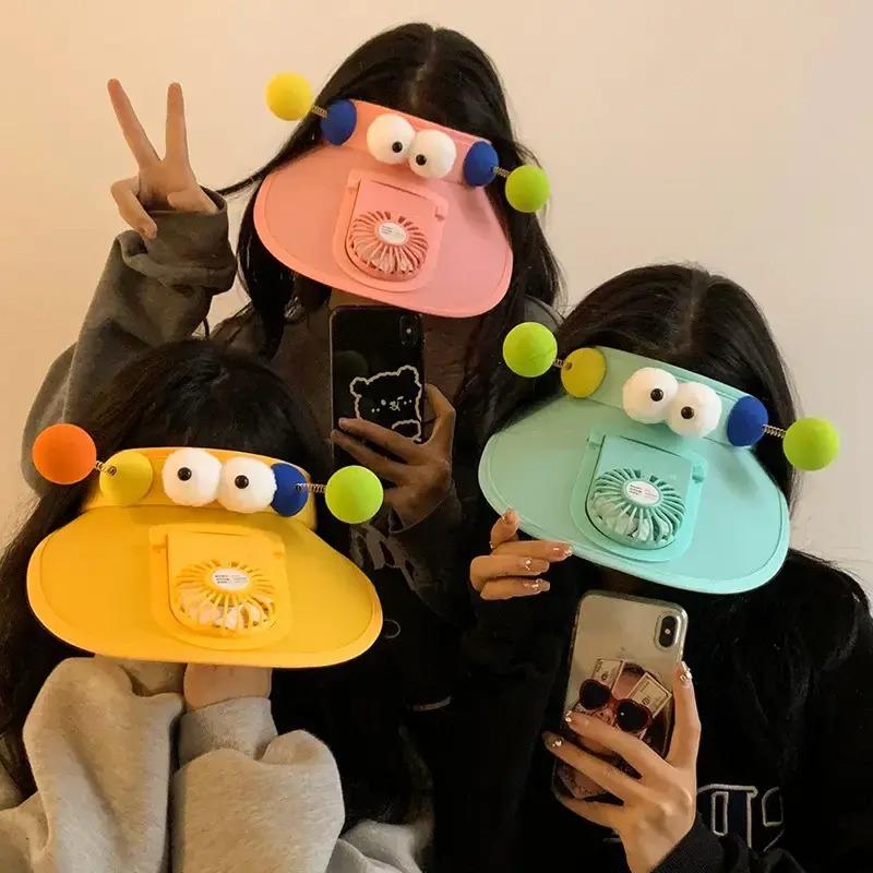 Cartoon Funny Fan Hat Student Summer Cute Cartoon Charging Sun Protection Hat Breathable Air Top Sun Hat Trend