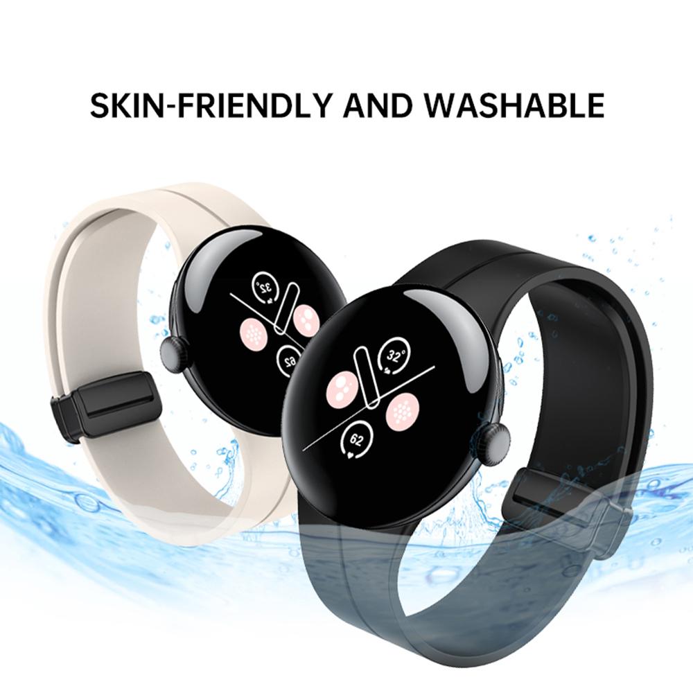 For Google Pixel Watch 3 41mm/Watch 2/Pixel Watch Silicone Band Watch Strap with Magnetic Folding Buckle