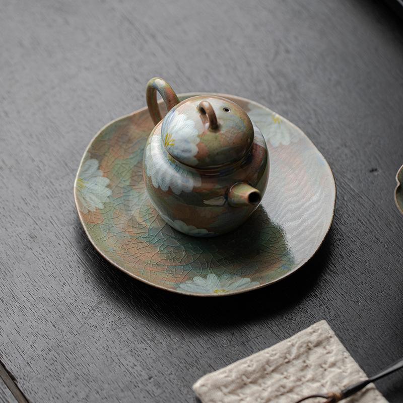 Hand Painted Ceramic Tea Tray Vintage Small Teapot Stand Dry Tea Plate Home Decor Tea Accessories Gift