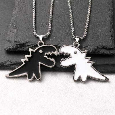 Schwarz-Weiß Dinosaurier Anhänger Öltropfen Halskette - Anlaufbeständige Niedliche Tier Pulloverkette für Paare (Unisex, Herbst/Winter).