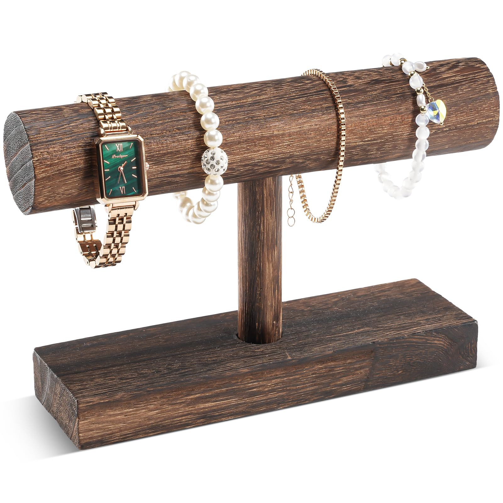 

Rustic Wooden Bracelet Holder Display Bracelet Organizer T-bar Bangle Storage Rack Wood Watch Display Tower 1 Tier