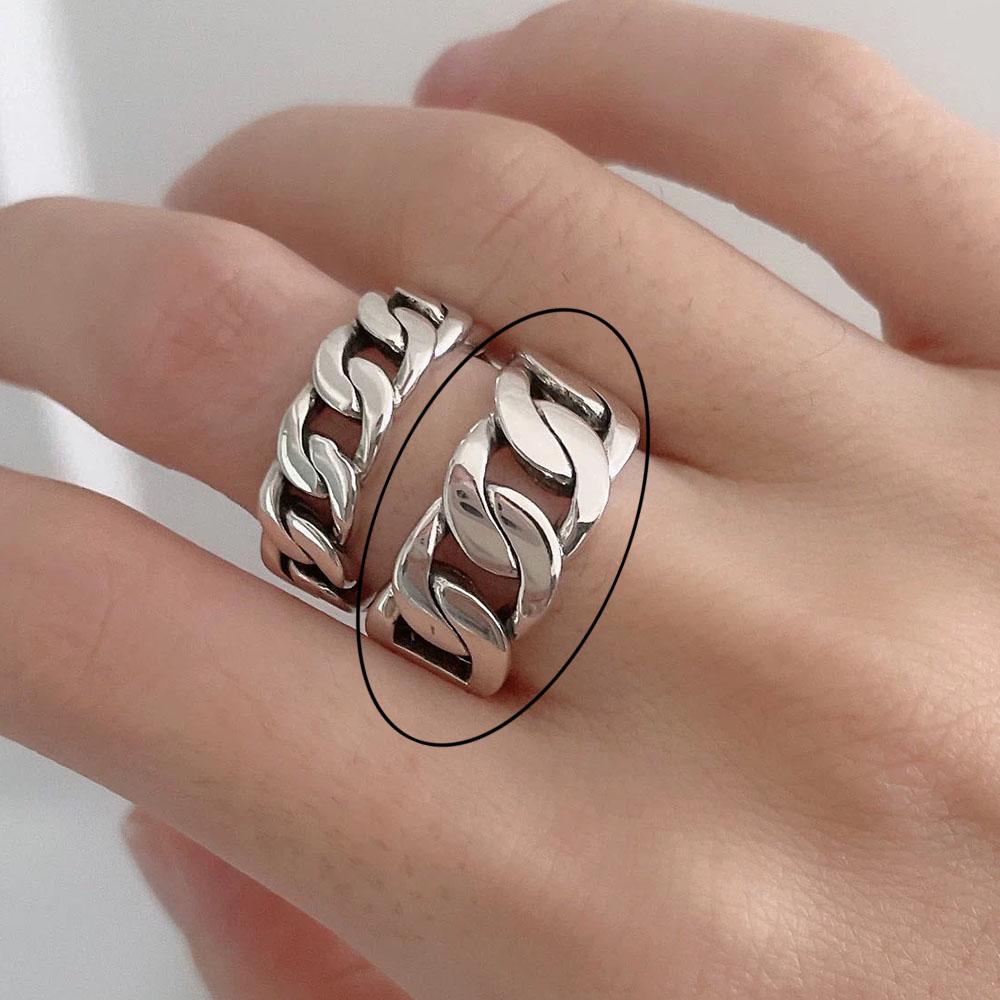 

925 Sterling Silver Rings For Women Geometric Fine Jewelry Finger Adjustable Simple Vintage Chain Ring For Party Birthday Gift resizable