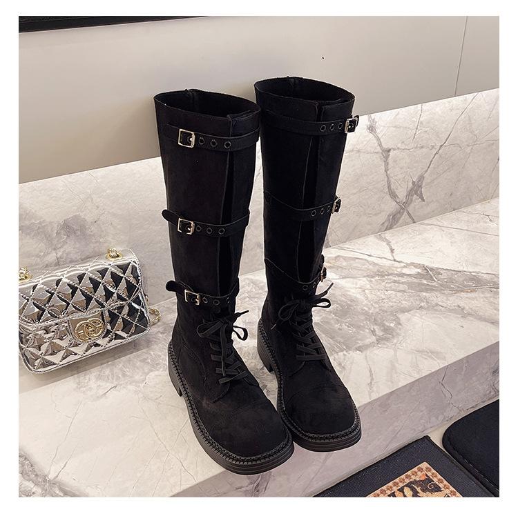Yueyu Versatile Miu Boots Women's 2025 New Strap High Knight Boots Square Head Buckle But Knee Boots