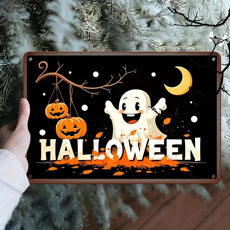 1pc 8x12 Inch Halloween Iron Wall Sign - Cute & Pumpkin 2D Flat Metal Decor with Retro Vintage Design, Durable Hanging Plaque
