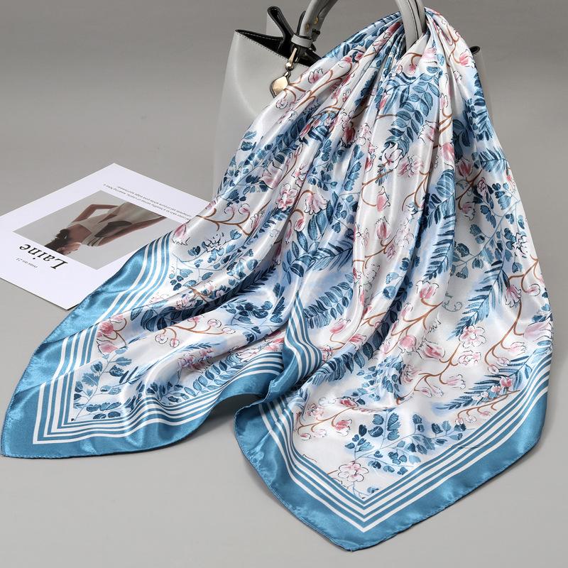 90x90cm Square Shawls Satin Neck Scarf For Women Fashion Print Floral Head Hijab Scarves Female Silk Feel Neckerchief Headband