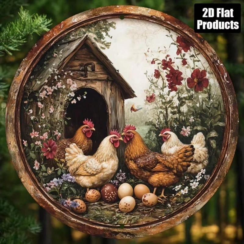Rustic Metal Chicken and Egg Wall Art Vintage Home Decor Gift