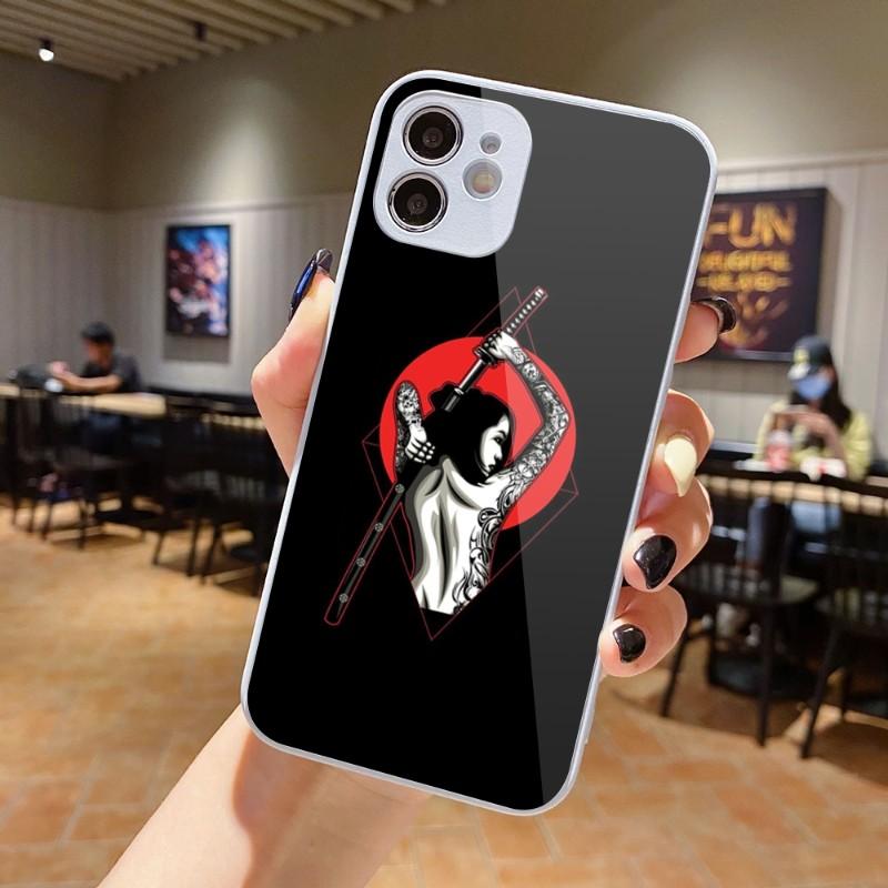 Samurai Gril Women Phone Case For IPhone 14 13 12 11 Pro Max X XR XS 8 7 Plus Liquid Glass Color Phone Cover
