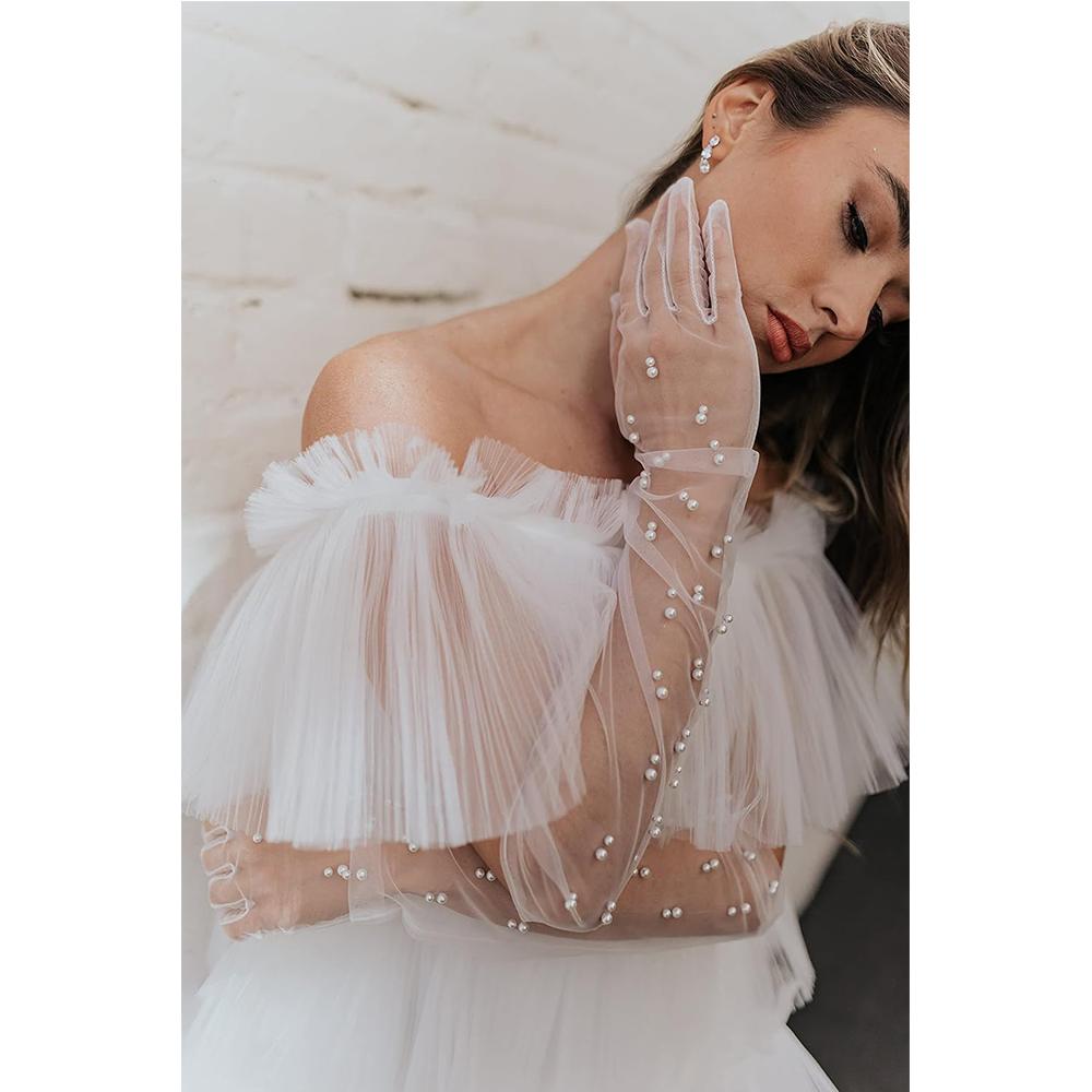 Cele mai drăguțe mănuși cu perle Mănuși de mireasă cu împânzire Mănuși pentru degete pentru femei Mănuși cu degete pline de mireasă Mănuși lungi de perle pentru femei