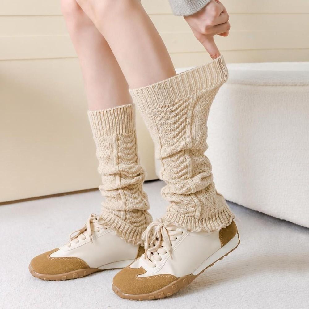Knitted Knee Socks Solid Color Knee Sleeves Japanese Style Foot Cover Socks For Women