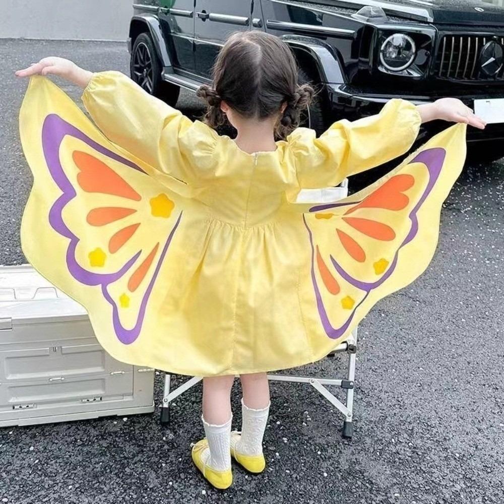 

Long Sleeve Princess Dress Creative Girls Dress Elegant Butterfly Wings Dress Children 110 жёлтый