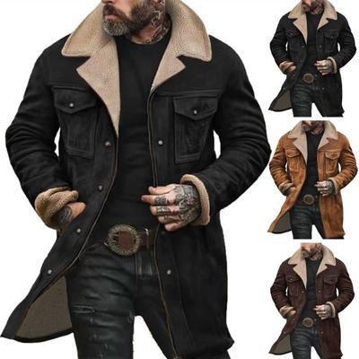 Men Jacket Autumn Winter Woolen Coat Lapel Single-Breasted Mid-Length Windproof Jacket Suede