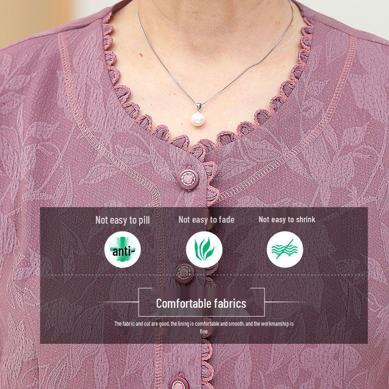 Summer Cotton Tops: Short-Sleeved, Loose-Fit Shirts for Middle-Aged and Elderly Women.
