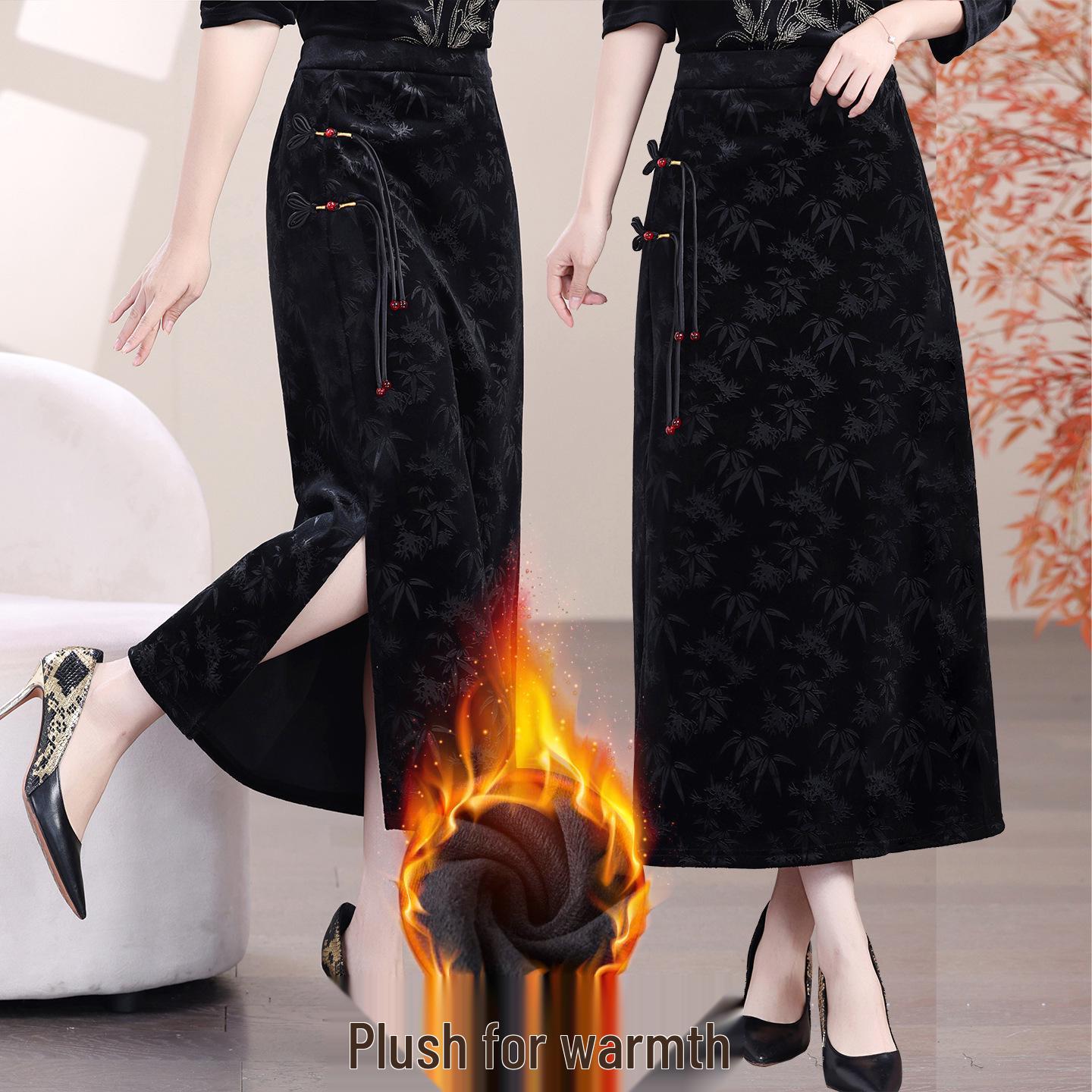 

Winter Mid-Length Chinese Jacquard High-Waisted Velvet Skirt 5XL (155-165 kg) чорний