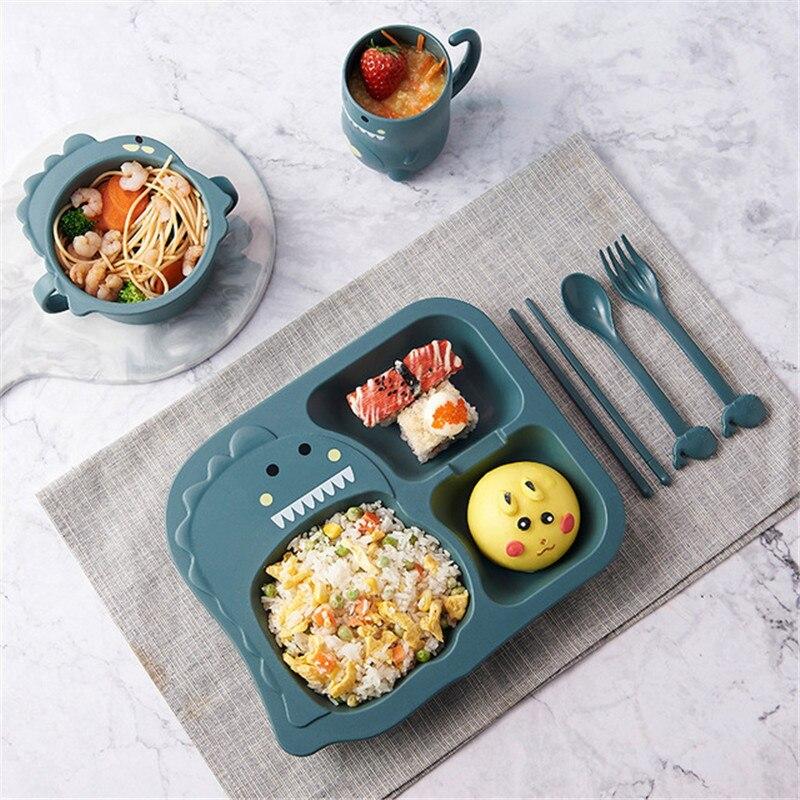 2021 Baby Dinosaur Tableware 6 Piece Set Children's Dinner Plate Grid Home Creative Cartoon Environmentally Friendly Feeding Dis