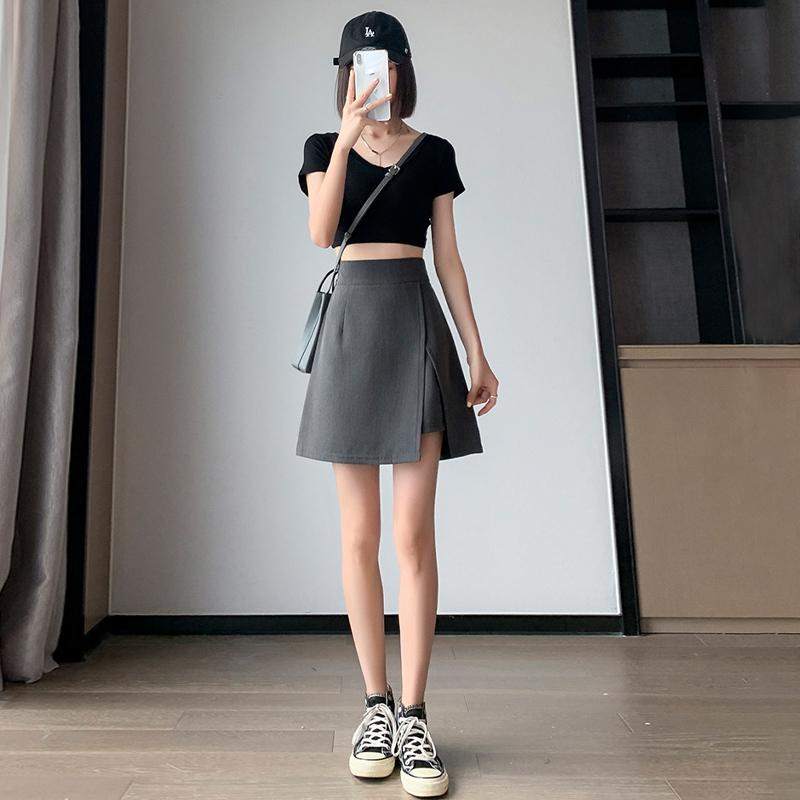 Women's Short Skirt Split Solid Office Ladies High Waist Mini Skirts Females Korean Oversize A-line Skirt Summer