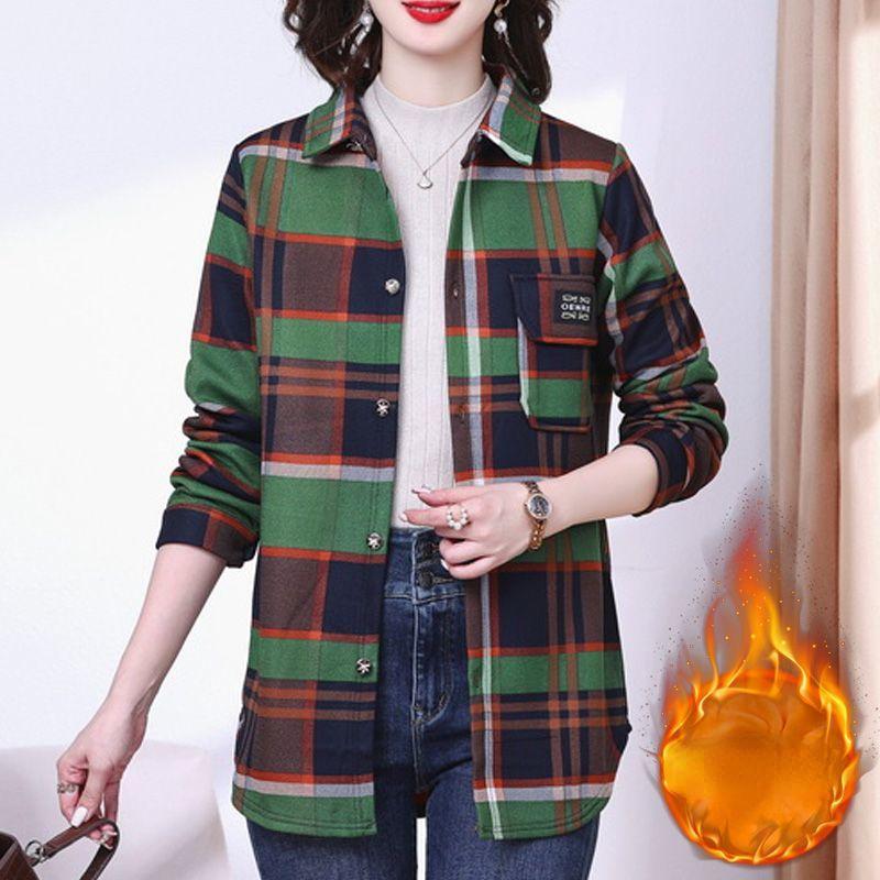 Moda Ekose Kadın Peluş Gömlek moda üst giyim Harajuku Günlük Uzun Kollu Şık Kadın Gömlek