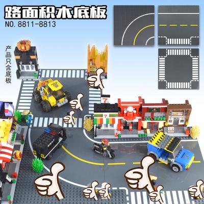 City Road Street Baseplate Straight Crossroad Curve T-Junction Building Blocks 8810 8811 Base Plate Compatible Classic Bricks