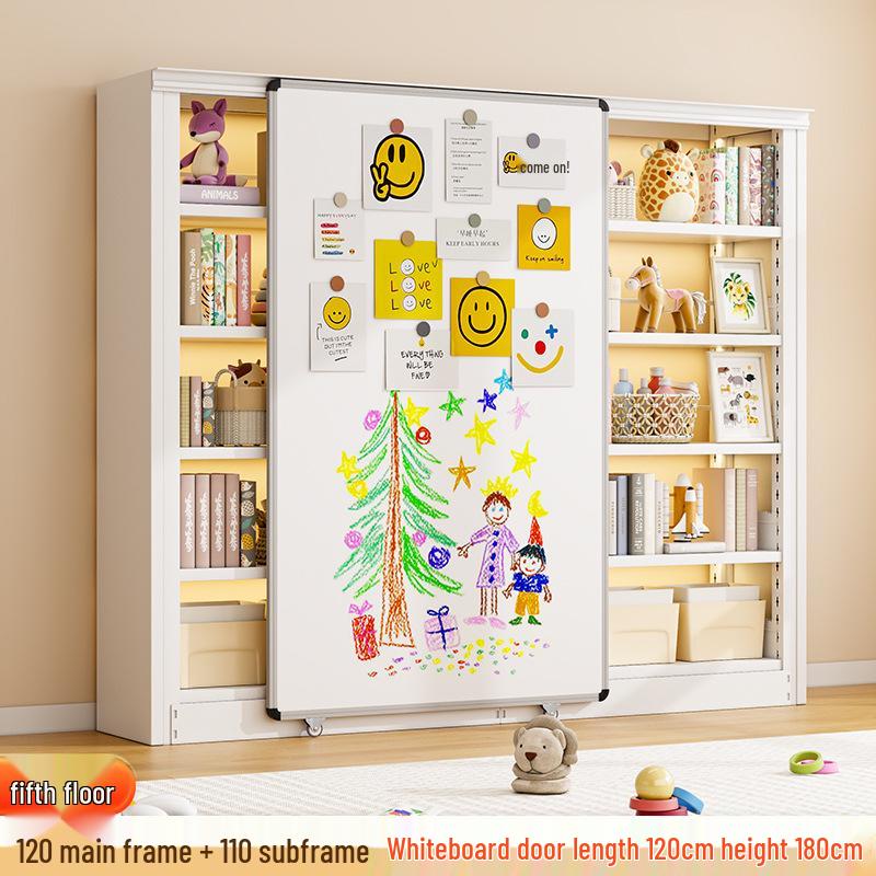 Steel Bookshelf with Whiteboard Doors, Multi-Layer Library Bookcase, Children's Picture Book Rack