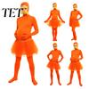 Traje Zentai Unissex Laranja Body Completo, com Saia de Tule, Barriga Falsa, Bigode e Sobrancelhas Amarelos, Fantasia de Cor Sólida Traje de Rosto Aberto, Halloween