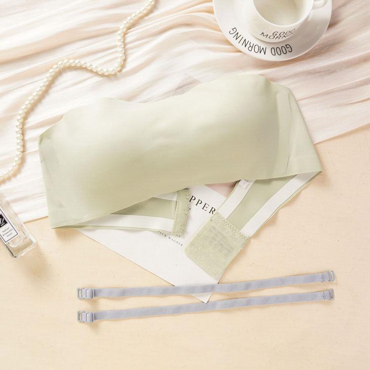

Detachable-Strap Seamless Strapless Wireless Convertible Bandeau Bra Non-Slip Sports Bra Push-Up Comfortable & Breathable Bra for Women XL зелений