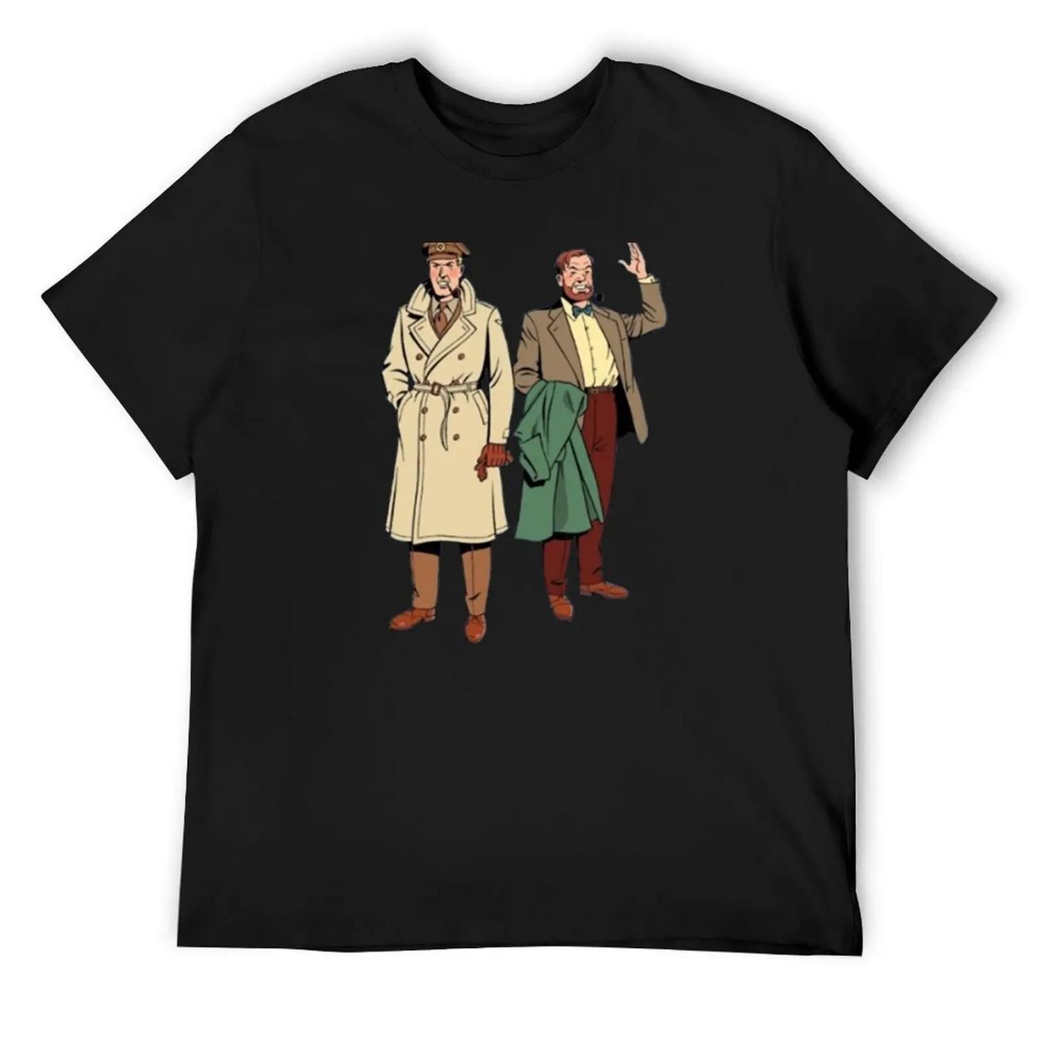 Blake and Mortimer (From the back cover of The Septimus Wave (L Onde Septimus)) T-Shirt summer top mens graphic t-shirts funny S чёрный