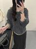 Women's Plus Size Shiny Gray Knit Sweater - Heavy Duty Autumn/Winter Base Layer for Chubby Girls - Light Luxury 2025
