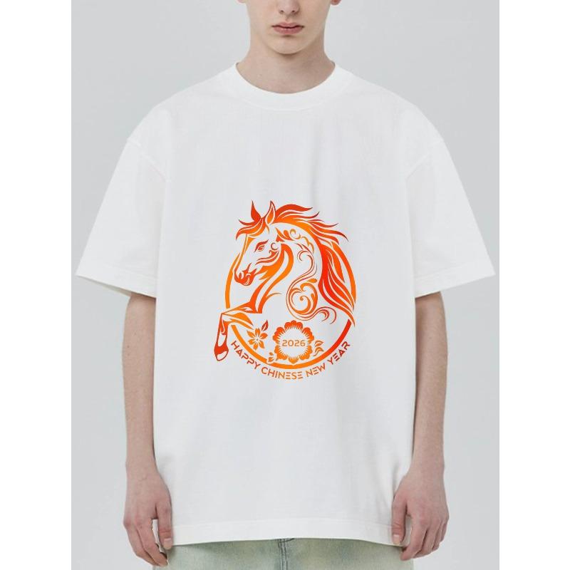 

Black T Shirt With Horse And Flower Design Happy Chinese New Year 2026 For Festival Celebration XXXXL