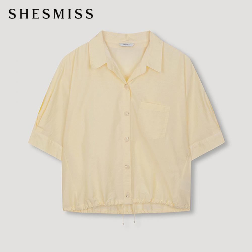 

She S miSS Open Collar String Short Sleeve Shirt SwwStn22050 Ly light yellow/55
