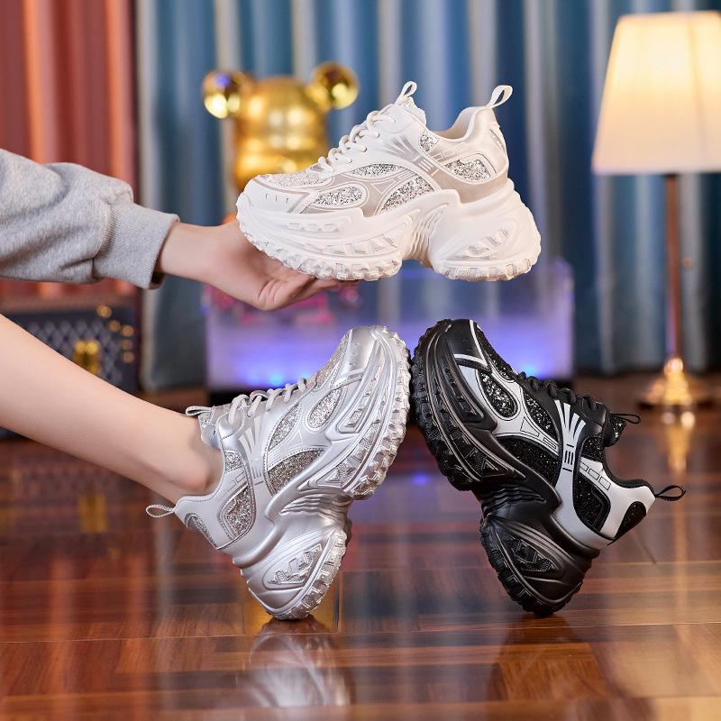 Women's 2024 Autumn Versatile Thick-Soled Hidden Heel Dad Shoes - Breathable Platform Casual Sneakers