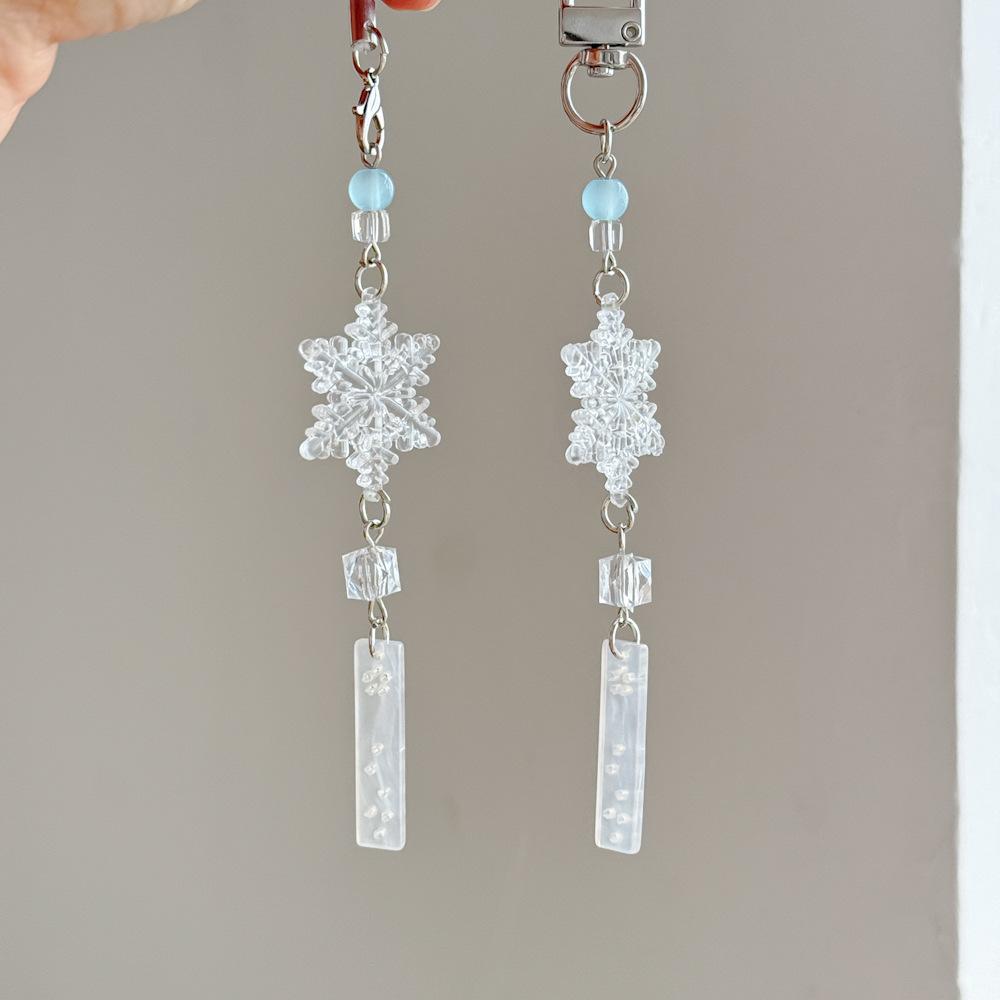 Transparent Snowflake Christmas Tree Cute Leaves Wind Chime Pendant Mobile Phone Lanyard Kawaii Bag Decor Gifts