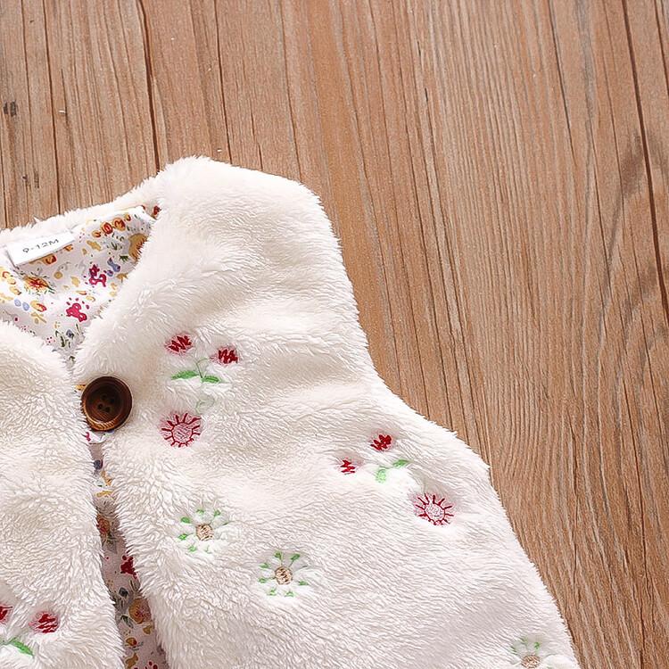 Autumn and Winter Girls' Fur Vest Sweet Flower Embroidery Sleeveless Warm Fashion Coat 0-3 Year Old Lady Wear Top