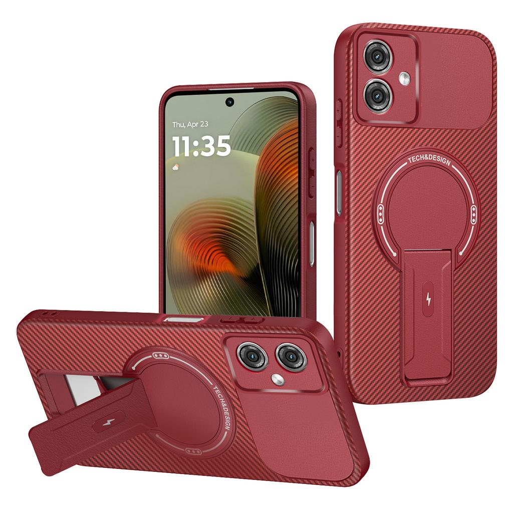 For Motorola Moto G55 5G Case Carbon Fiber Texture PC + TPU Phone Cover with Kickstand