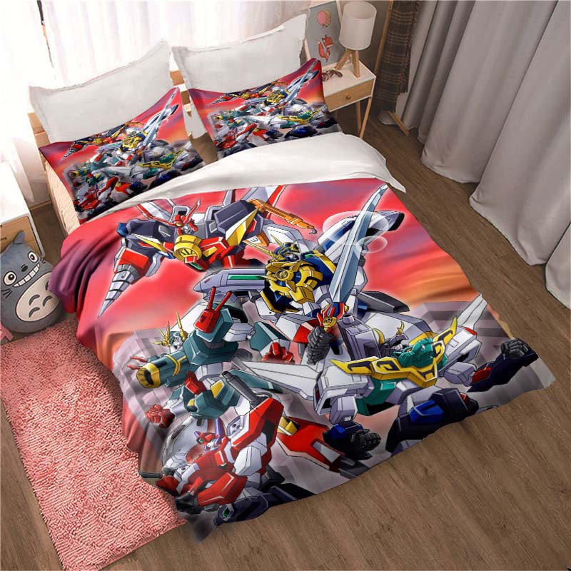 "3D Mobile Suit Gundam" anime-themed comfortable bedding set, including duvet cover, pillowcases, and children's set.