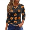 Women's Fashion Casual Short Sleeve Neck Top with Halloween and Pumpkin Print