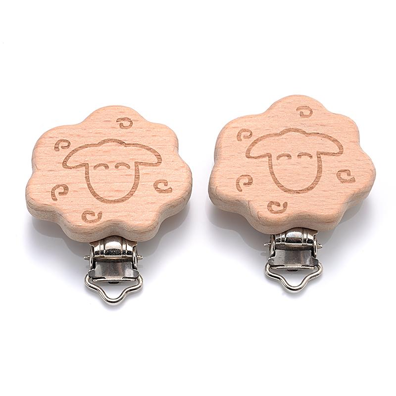 5Pcs/Lot New Arrival Lovely Wooden Pacifier Clip Natural Beech Wood Accessories for Baby Handmade Dummy Clips Pacifier Chain
