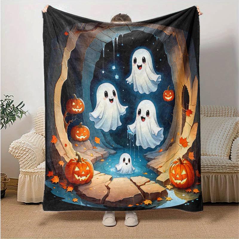 1pc Cute Ghost Pumpkin Theme Blanket  Soft Throw for Home Decor, Perfect Gift, Suitable for All Seasons