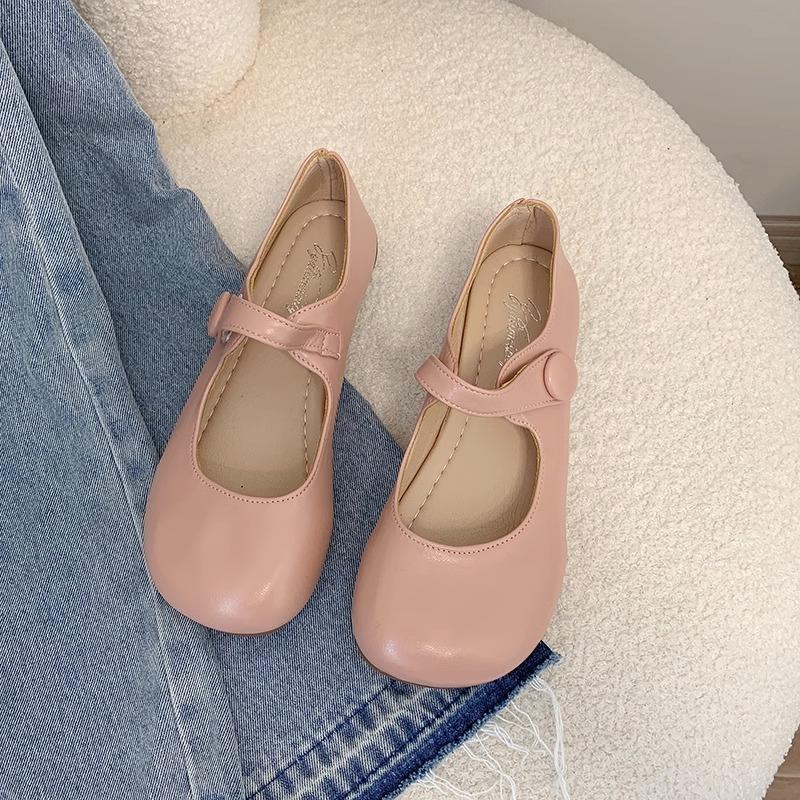 Mary Jane weiches Leder Einzelne Schuhe Damen Französisch zartrosa kleine Lederschuhe leichter Mund weiche Sohle Puppenschuhe Keilabsatzschuhe