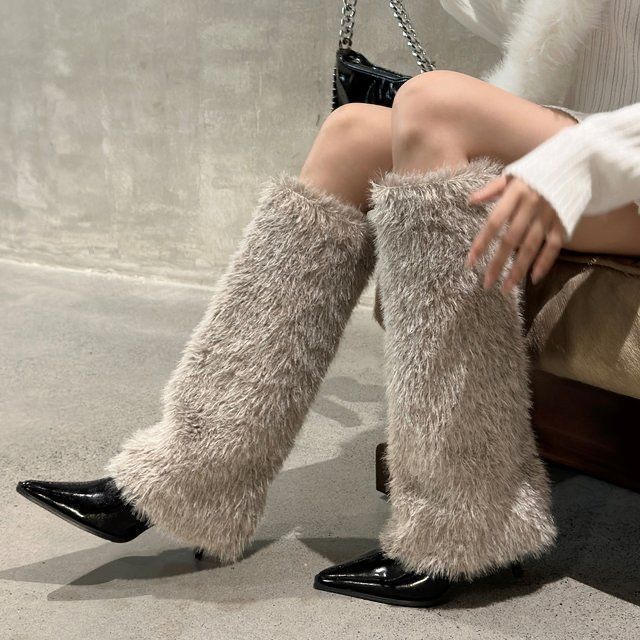 French celebrity style hair boots children 2025 autumn and winter new pointed thin heel high heel women's high boots