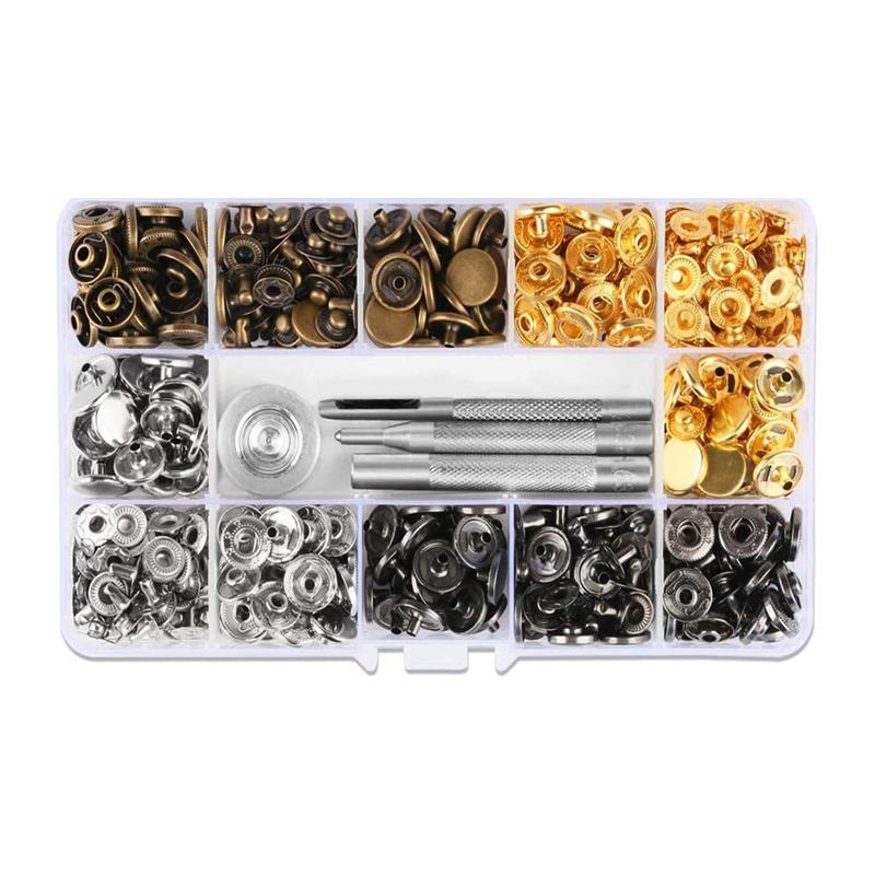120Pcs Snap Fasteners Press Studs Set 12.5mm Metal Snap Buttons with 4 Install Tools No Sewing Snap Fastener Snaps Buttons Kit