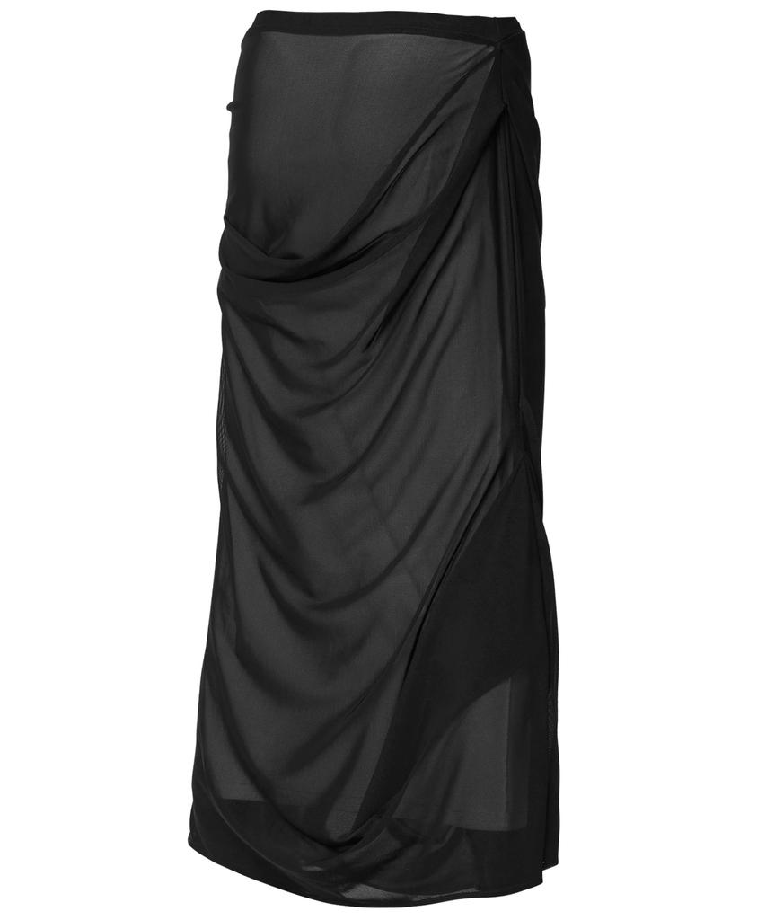 Peulleeoeob Draped Mesh Layered Long Skirt (Fl-264_Black)