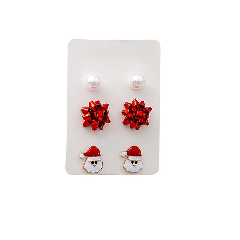 Christmas Cartoon Drip Santa Claus Earrings, Christmas Tree Flowers Pearl Earrings Stud Earrings Girl