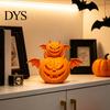 Pumpkin Demon Figurine 2Pcs 3D Printed Figurine, Devil Statue with Bat Table Centerpiece Wings & Horns, Spooky Sculpture for Halloween Party