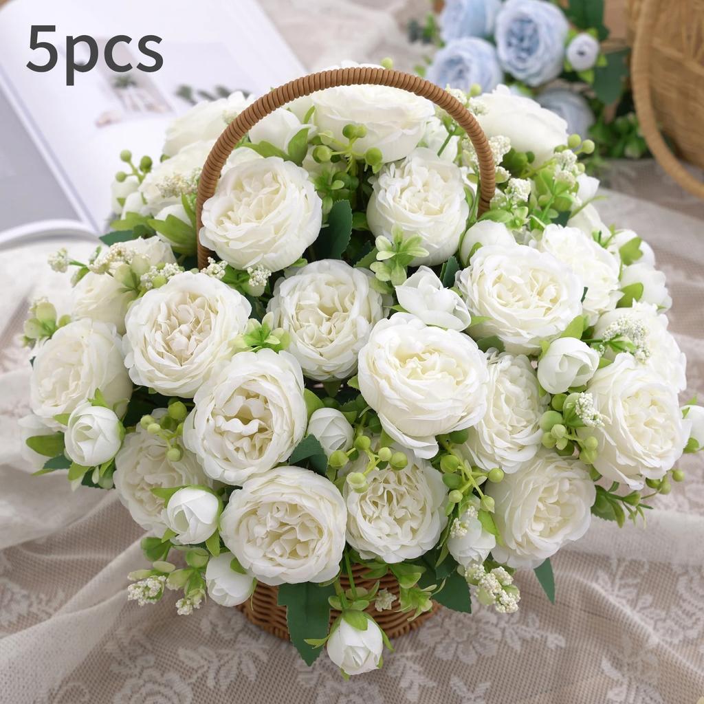 Artificial Flowers Fake Silk White Peonies Used for Home Room Vase Decoration Christmas Wreath Wedding Bouquet Party Accessories