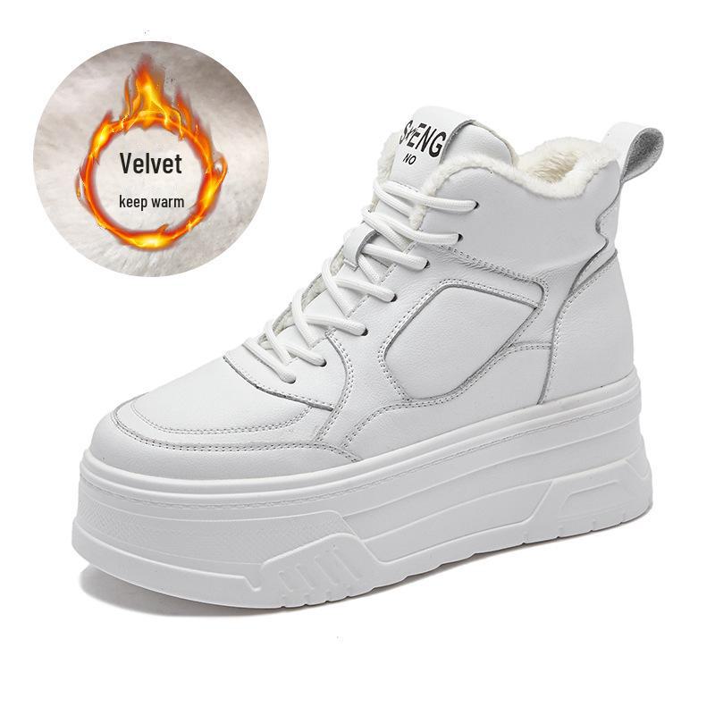 

Женские высокие белые бархатные кожаные кроссовки 2023 года с толстой подошвой для увеличения роста 39