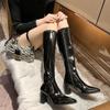 Dámské kozačky do půli lýtek Dámské na zip Sexy černé dlouhé kozačky Žena na tenkém podpatku Dámské společenské kozačky se špičatou špičkou Podzimní boty Botas De Mujer